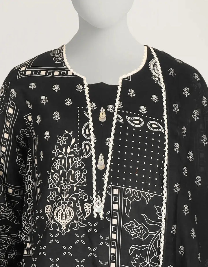 Black Lawn Printed Stitched 3pc | J-LS26579S-08
