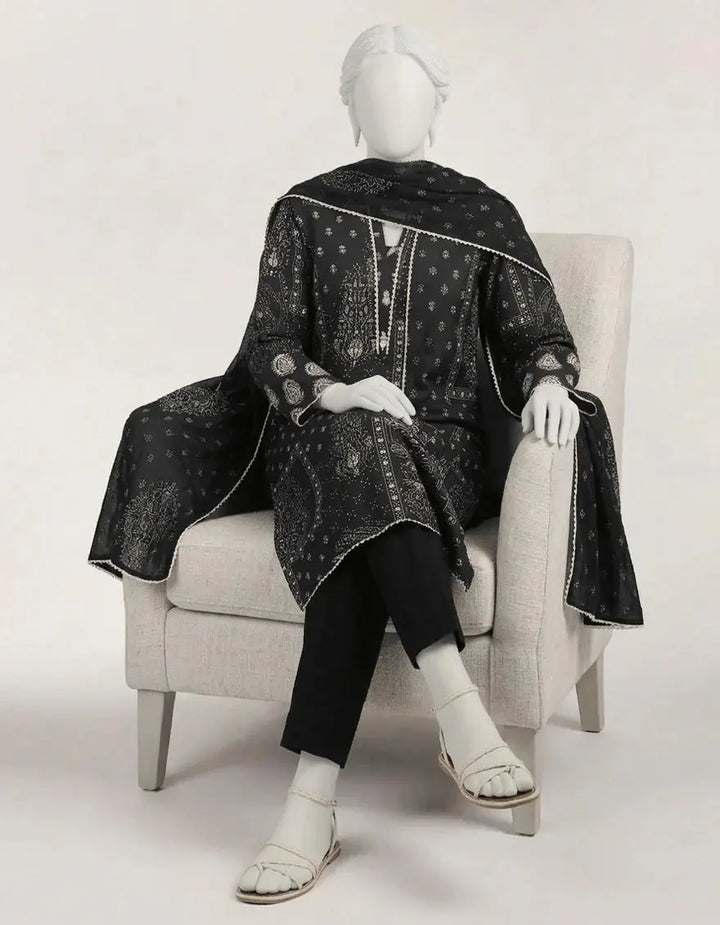 Black Lawn Printed Stitched 3pc | J-LS26579S-08