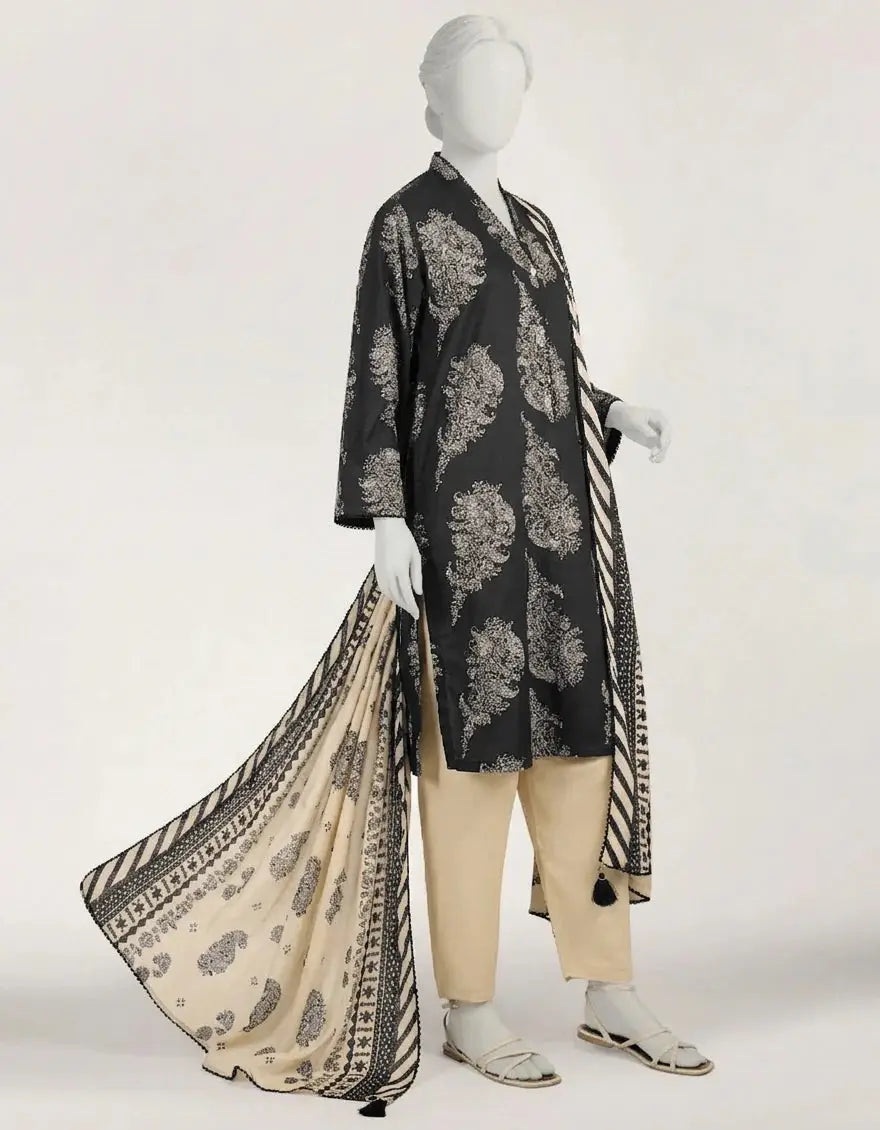 Black Lawn Printed Stitched 3pc | J-LS26582S-08