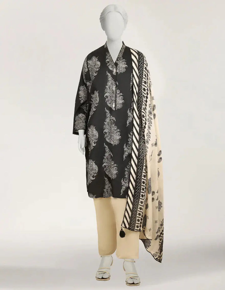 Black Lawn Printed Stitched 3pc | J-LS26582S-08