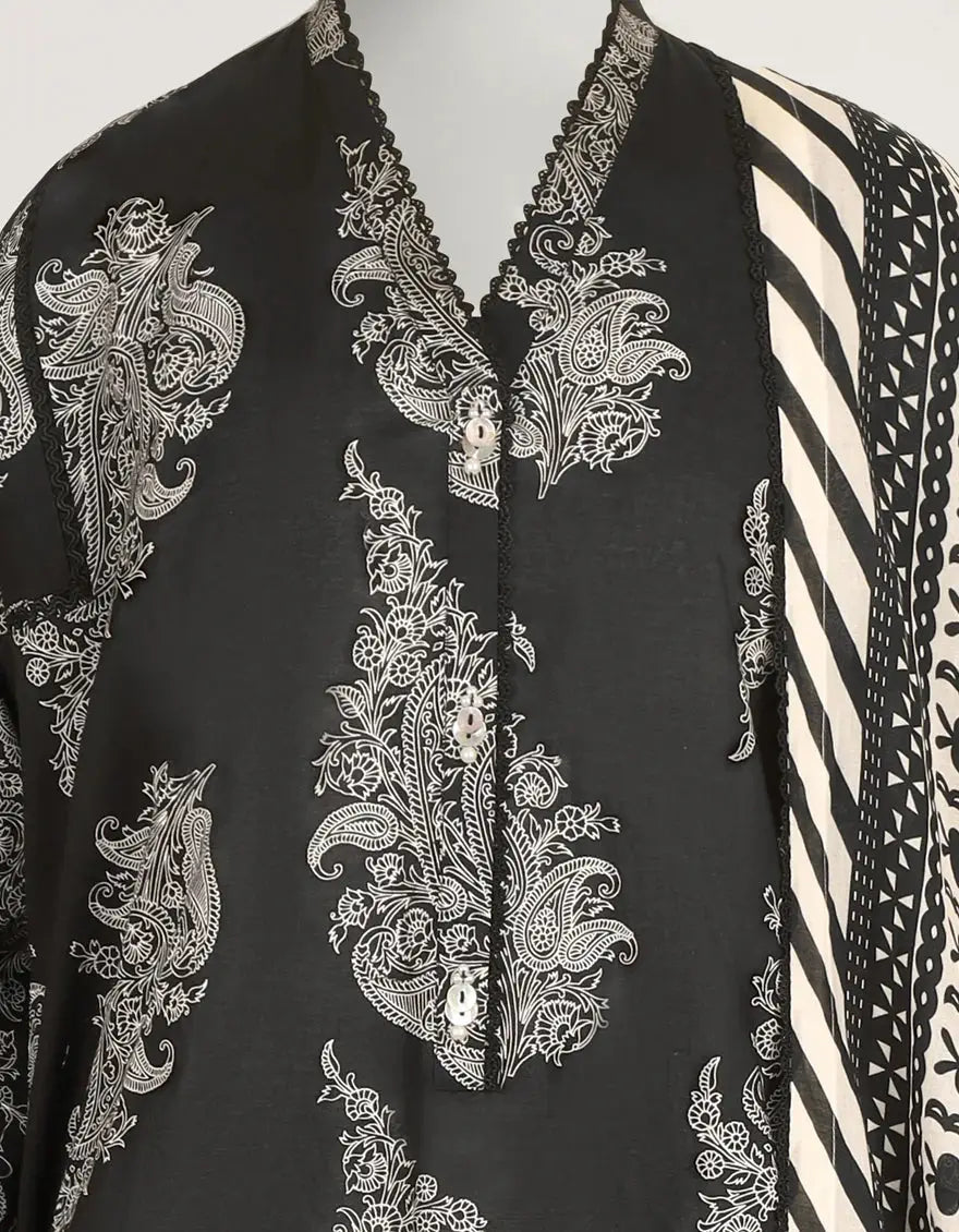 Black Lawn Printed Stitched 3pc | J-LS26582S-08