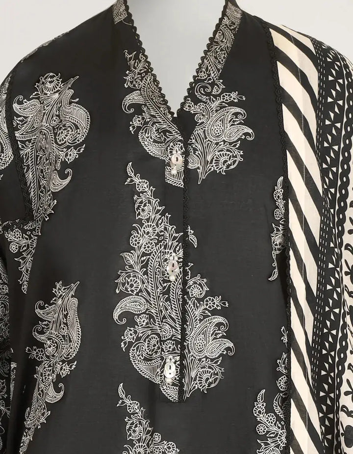 Black Lawn Printed Stitched 3pc | J-LS26582S-08