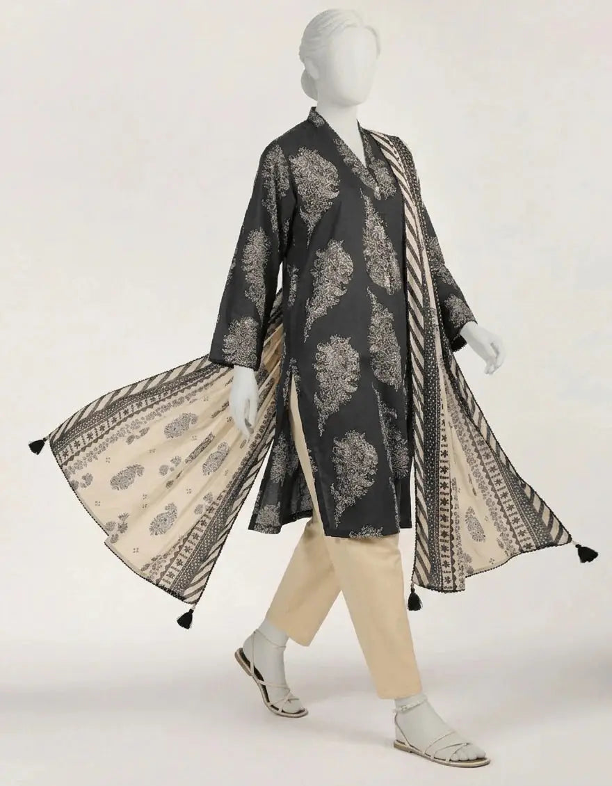 Black Lawn Printed Stitched 3pc | J-LS26582S-08