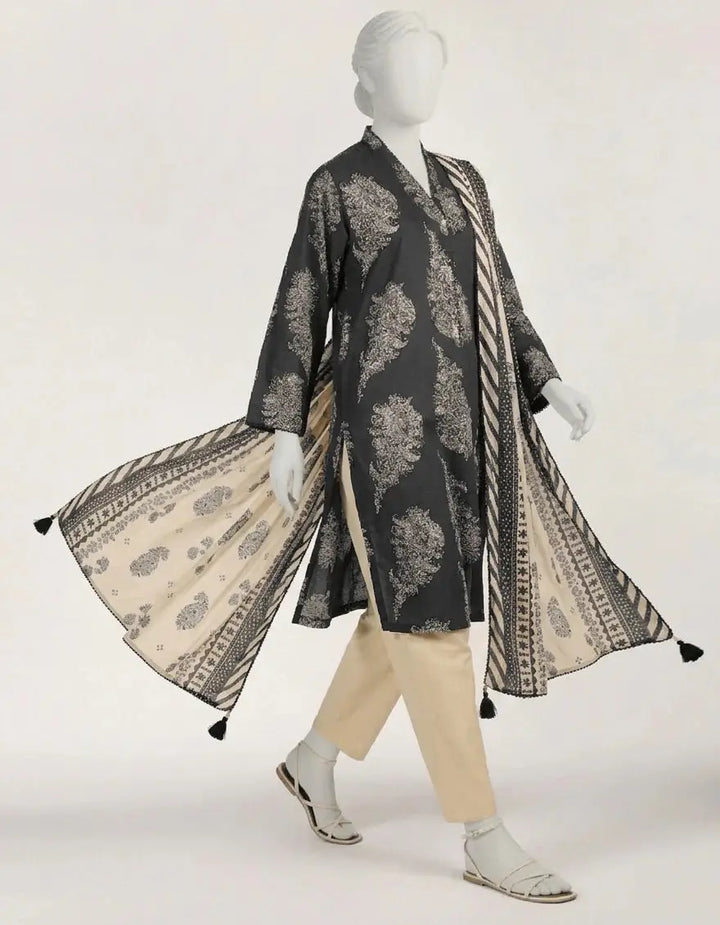 Black Lawn Printed Stitched 3pc | J-LS26582S-08