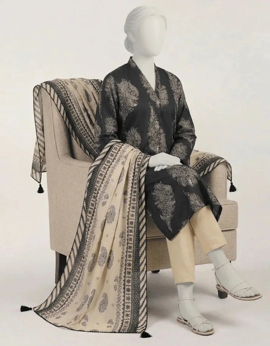Black Lawn Printed Stitched 3pc | J-LS26582S-08