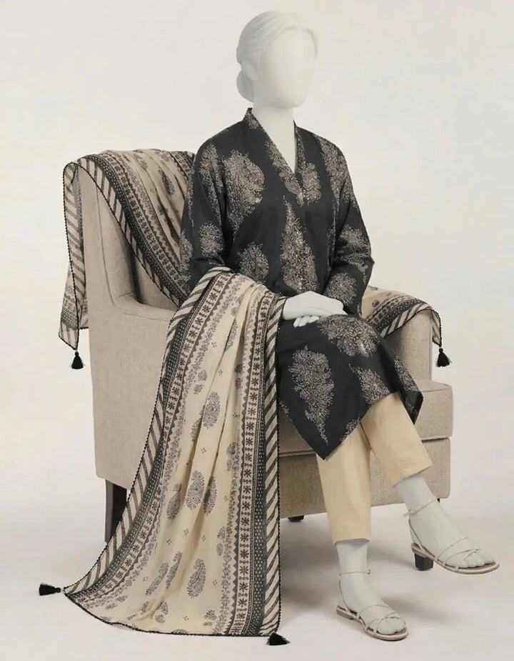 Black Lawn Printed Stitched 3pc | J-LS26582S-08