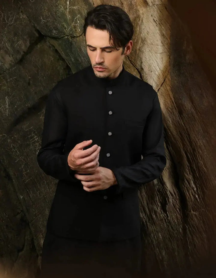 black plain suiting waistcoat | JJVCA27380-85