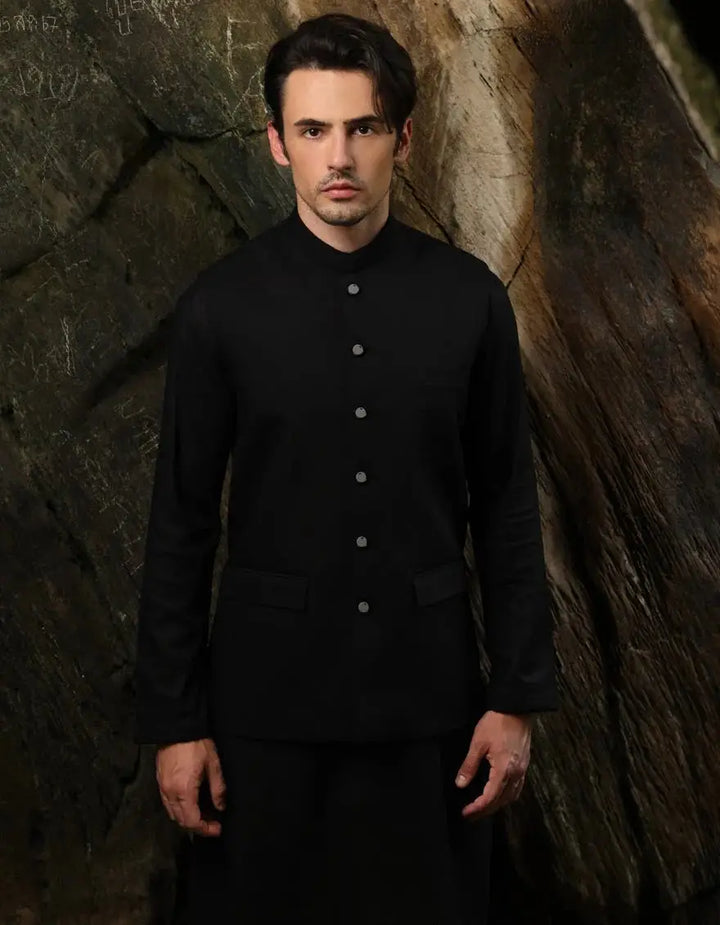 black plain suiting waistcoat | JJVCA27380-85