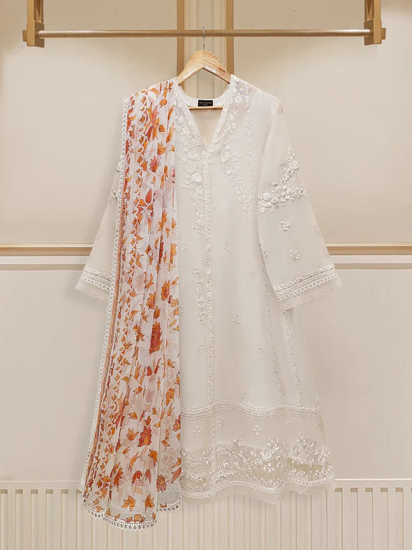 Agha Noor embroidered suit with floral dupatta