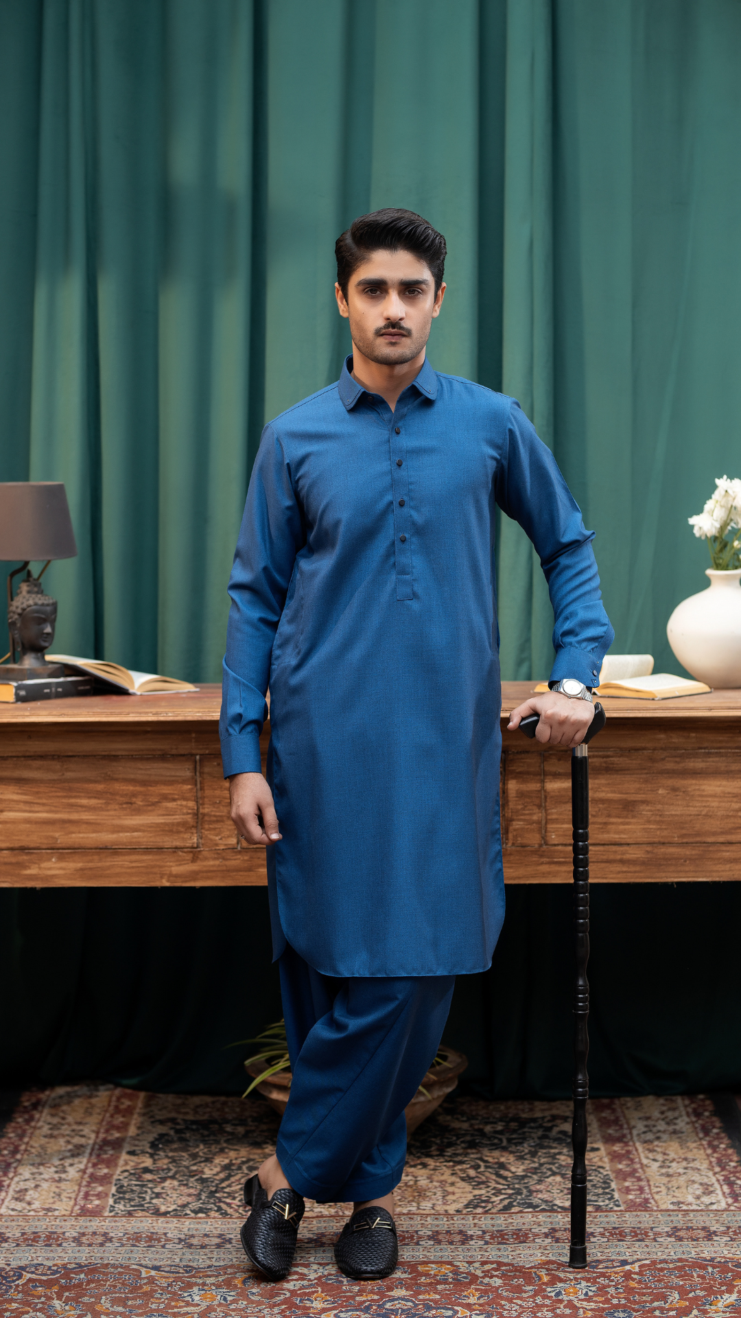 Rangreza Men Shalwar Kameez Blue Denim Traditional Style