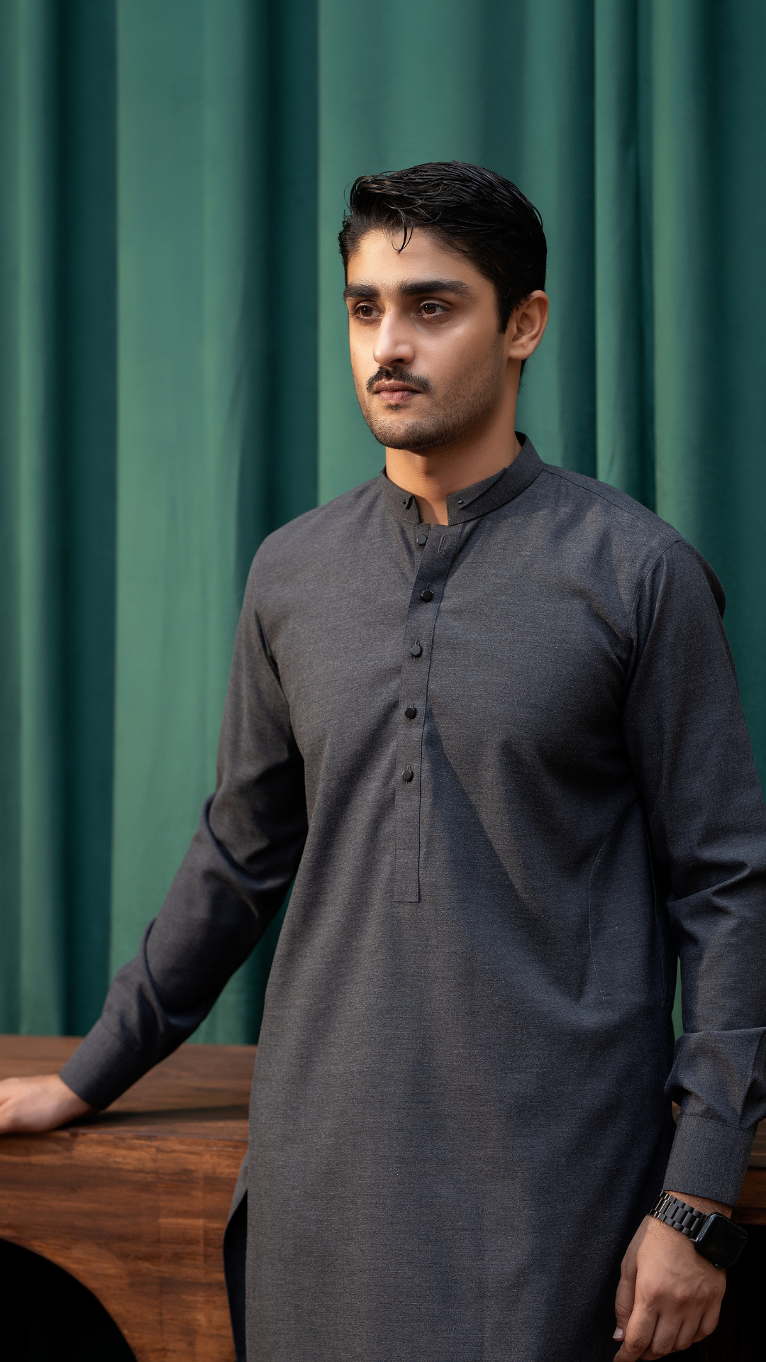 Rangreza Men Shalwar Kameez - Modern Charcoal