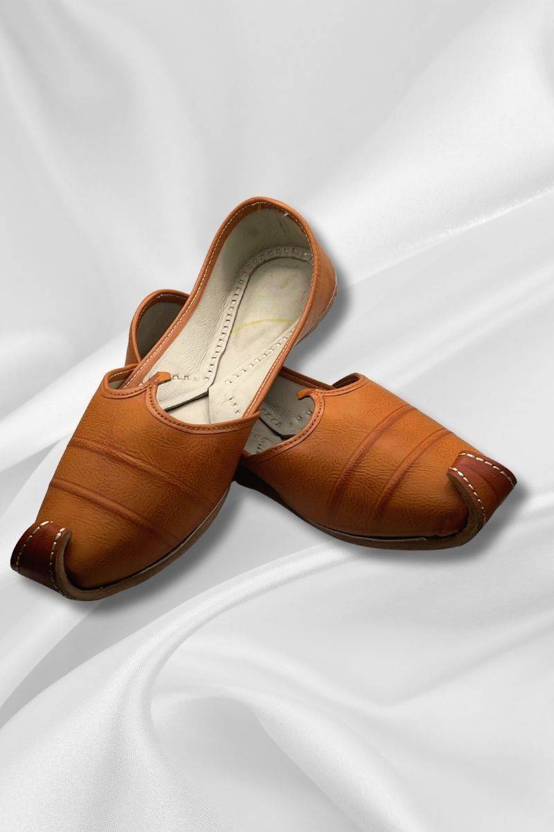 Janan Brown Khussa - Khussa shoes mens in soft brown leather with traditional stitching, ideal for versatile daily wear and ethnic outfits.