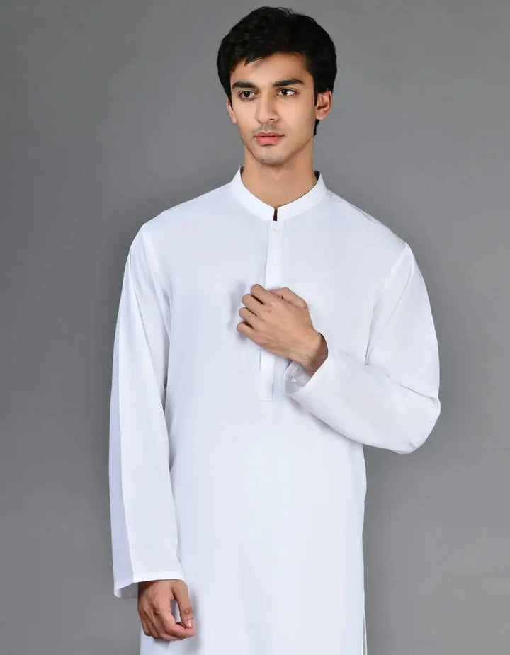 J. Men White Plain Kameez Shalwar | JJKSA-30728R33AP