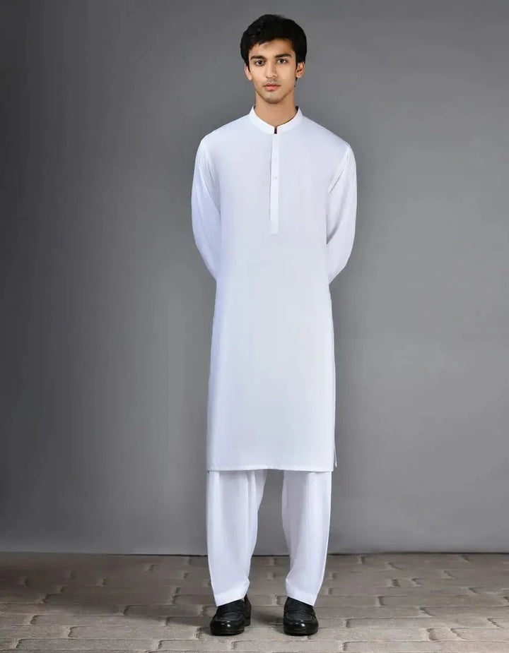 J. Men White Plain Kameez Shalwar | JJKSA-30728R33AP