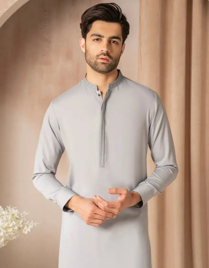 GREY BLENDED SEMI-FORMAL KAMEEZ SHALWAR | JJKS-A-33378