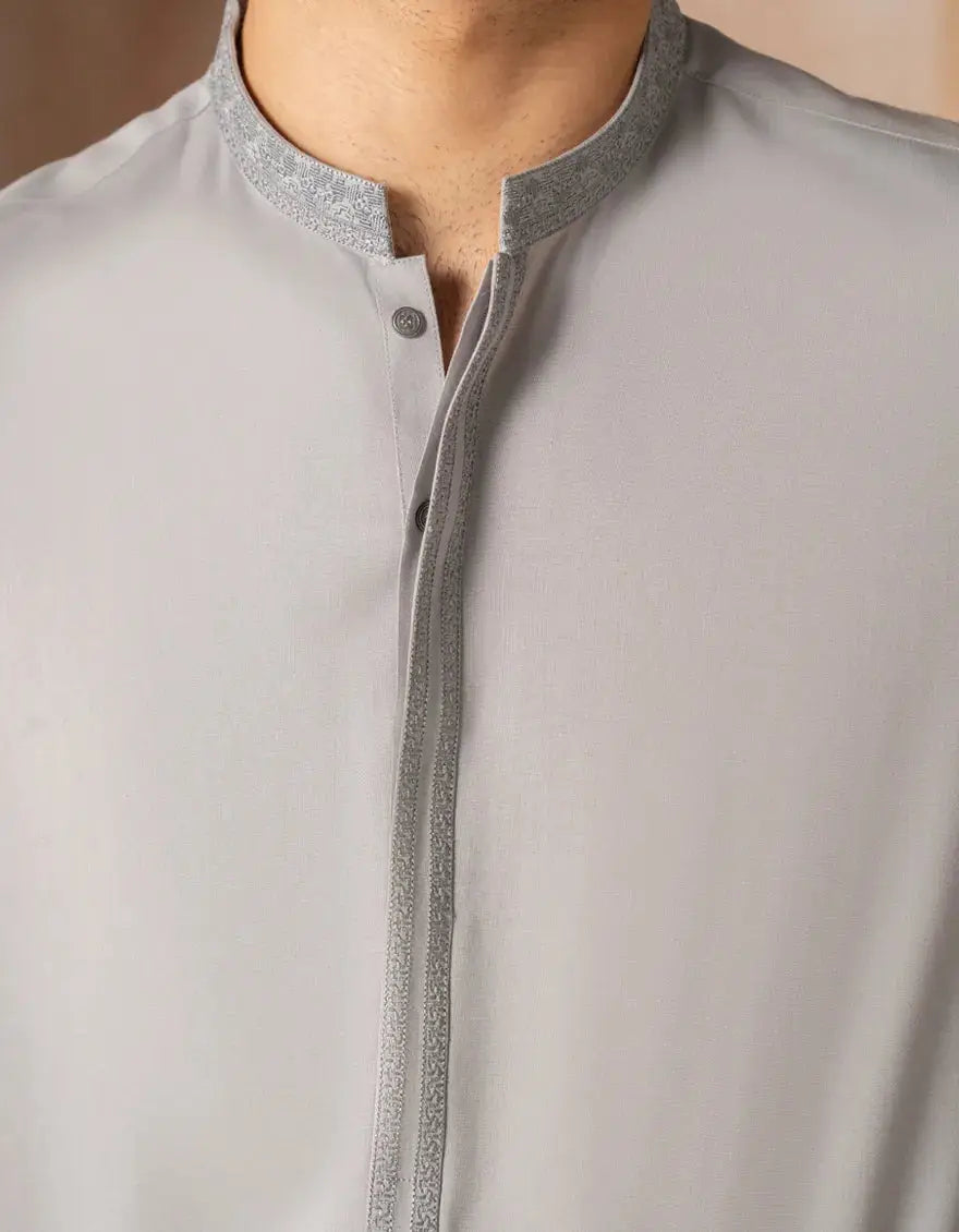 GREY BLENDED SEMI-FORMAL KAMEEZ SHALWAR | JJKS-A-33378