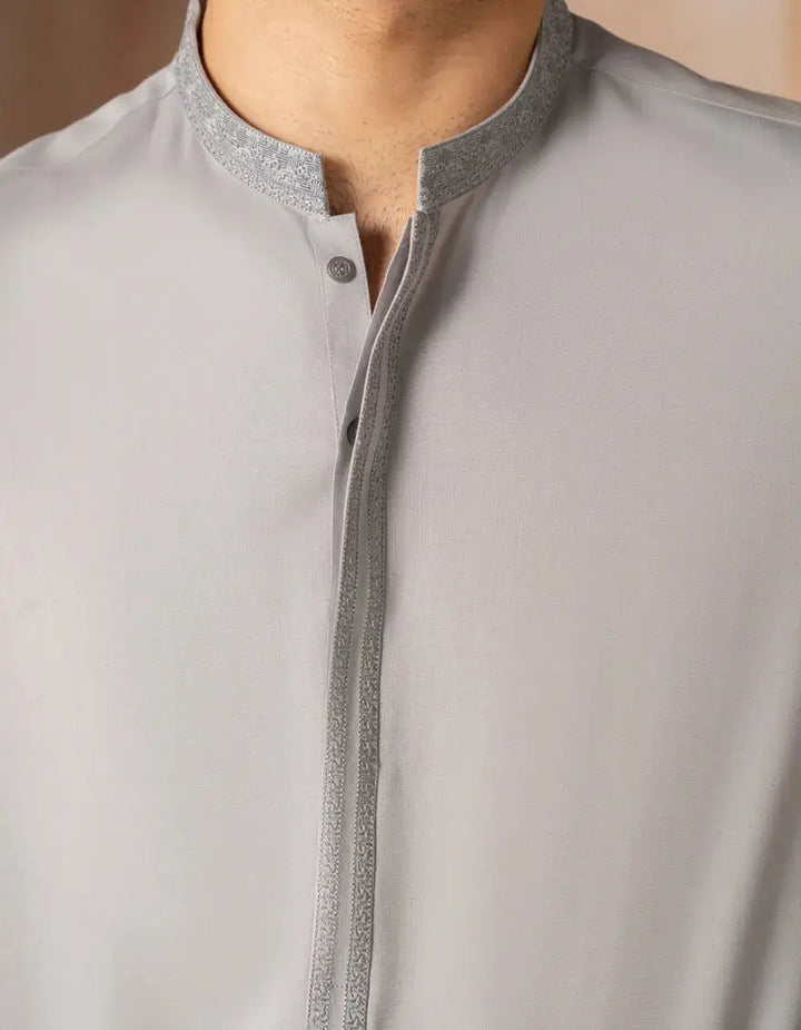 GREY BLENDED SEMI-FORMAL KAMEEZ SHALWAR | JJKS-A-33378