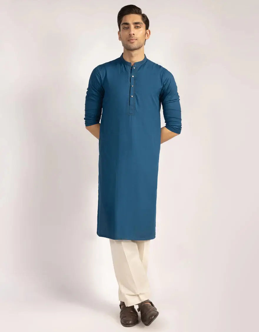 Junaid Jamshed J. Kurta - Blue Semi-Formal new arrivals '25, featuring a regular fit and classic straight cut for men in blended fabric.