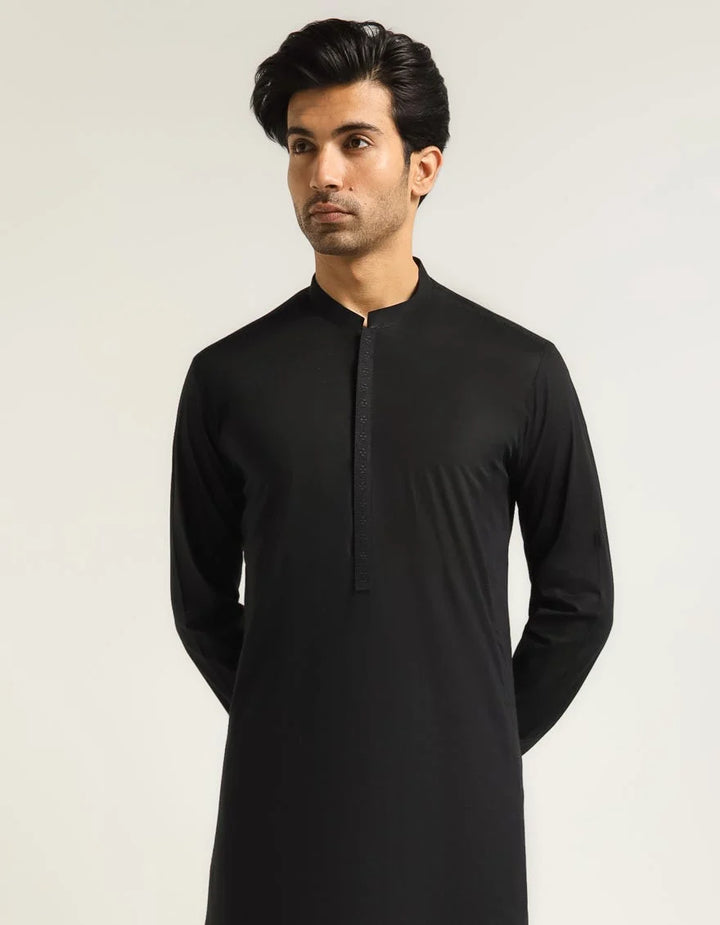 black cotton semi-formal kurta | JJKA33817-05