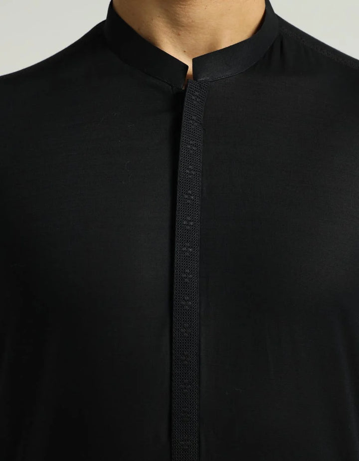 black cotton semi-formal kurta | JJKA33817-05