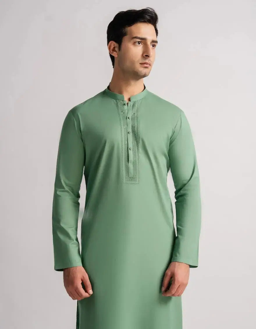 green cotton semi-formal kurta trouser | JJKPA33976