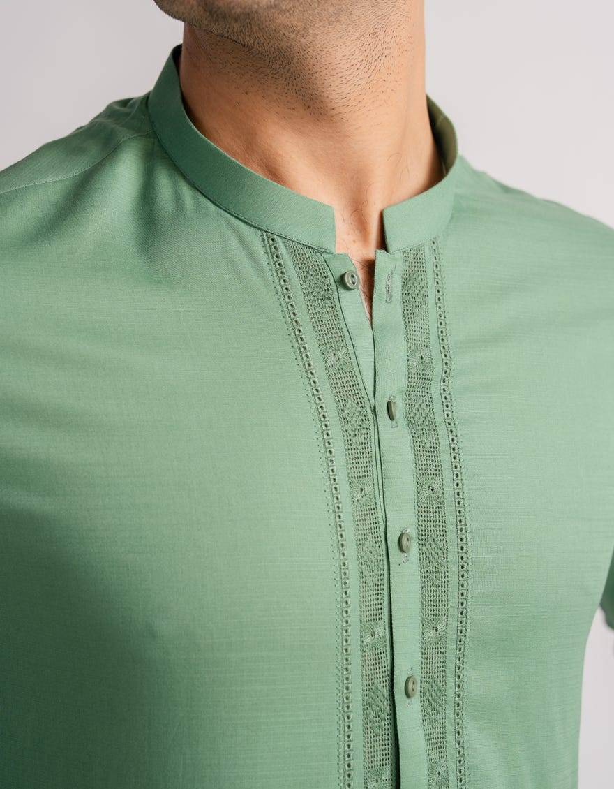 green cotton semi-formal kurta trouser | JJKPA33976