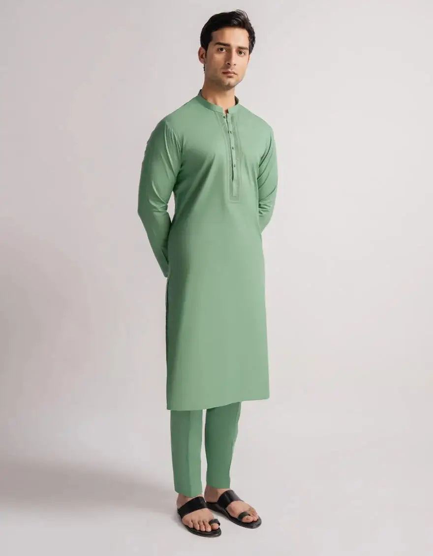 green cotton semi-formal kurta trouser | JJKPA33976