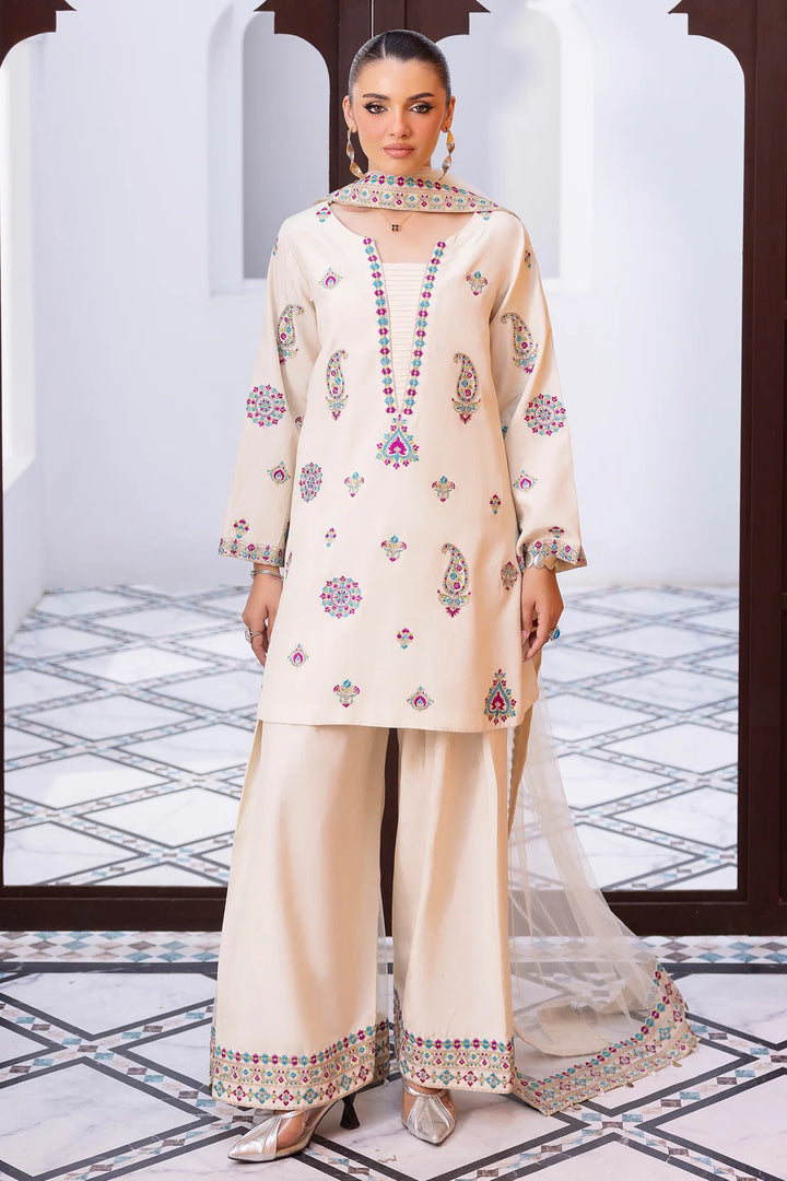 3-PC Embroidered Raw-Silk | CMA-6-404-14