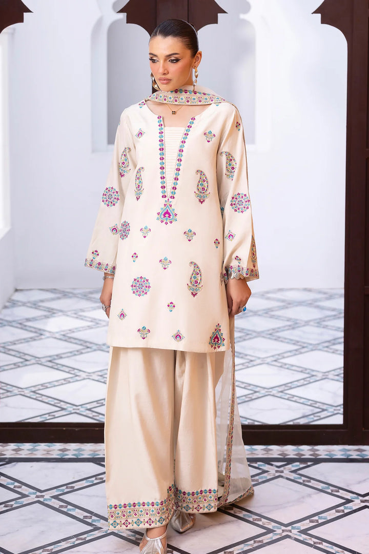 3-PC Embroidered Raw-Silk | CMA-6-404-14