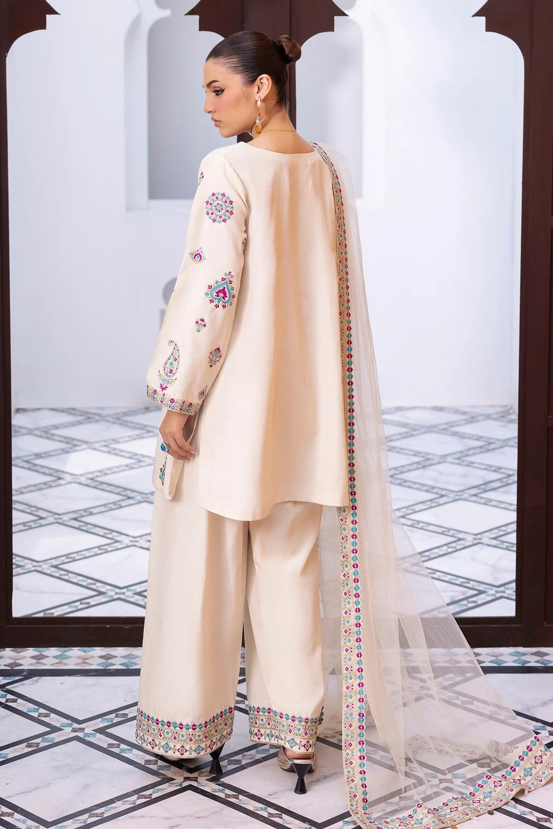 3-PC Embroidered Raw-Silk | CMA-6-404-14