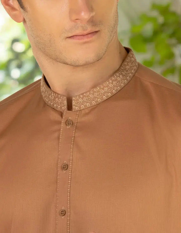 LIGHT BROWN COTTON KAMEEZ SHALWAR | JJKS-S-37711