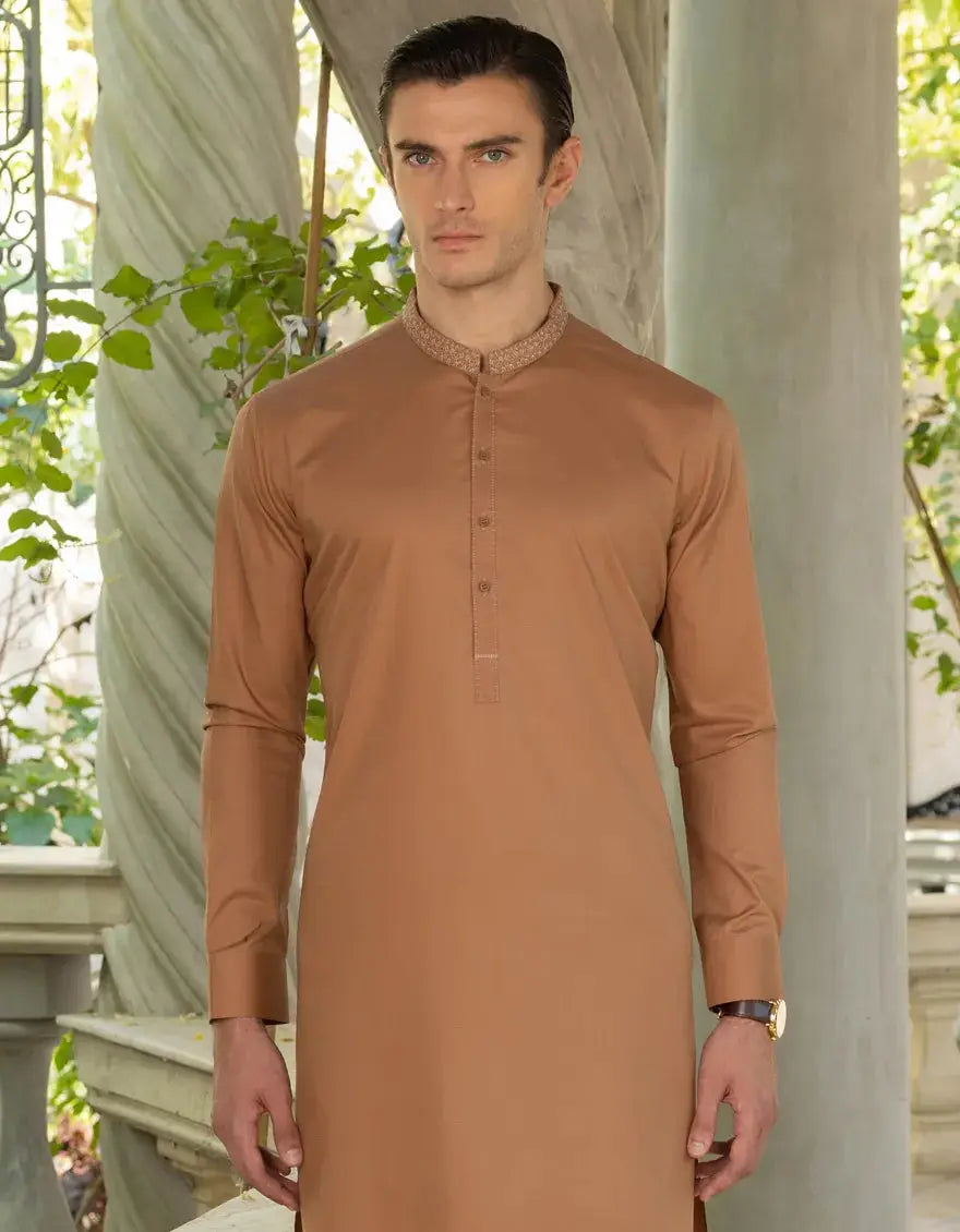 LIGHT BROWN COTTON KAMEEZ SHALWAR | JJKS-S-37711