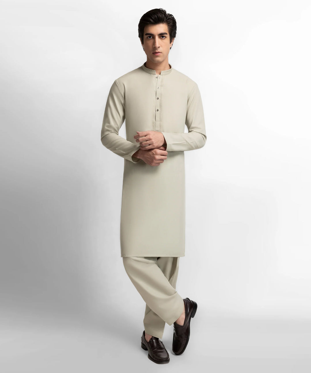 J.  sage green semi-formal kameez shalwar | JTKSA-39775-06
