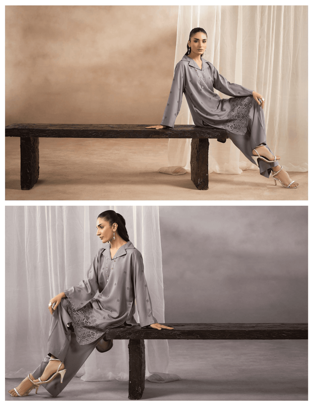 Elegant grey RANGREZA EA-44-38 winter two piece suit featuring embroidered kurta and matching trousers, perfect for seasonal comfort and style.