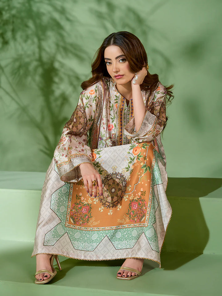 Rangreza Off-White Printed Silk 2-Piece Kaftan – EA-93-04