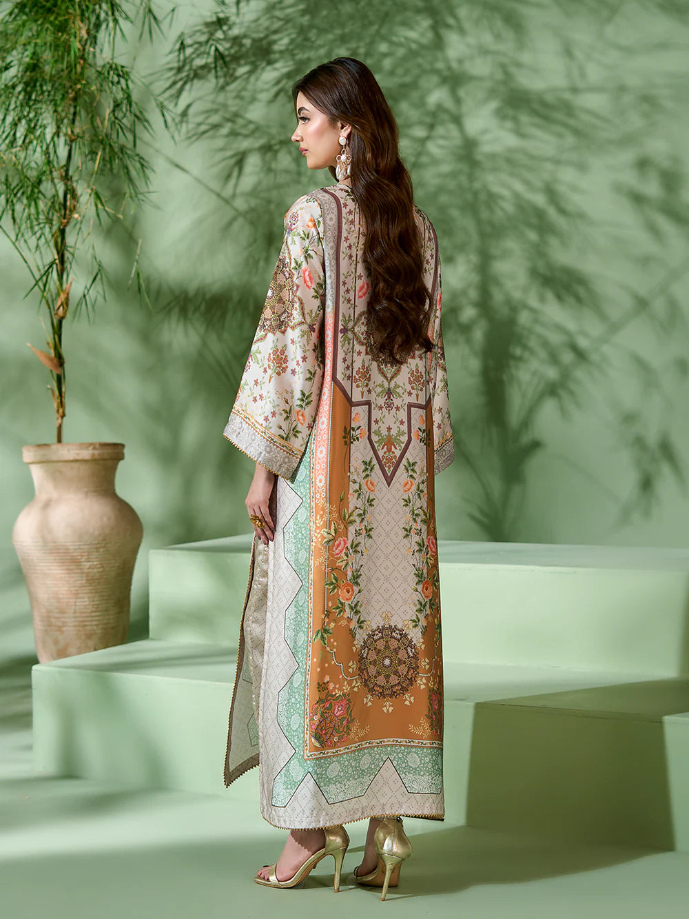Rangreza Off-White Printed Silk 2-Piece Kaftan – EA-93-04
