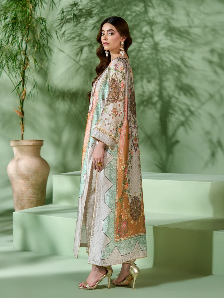 Rangreza Off-White Printed Silk 2-Piece Kaftan – EA-93-04