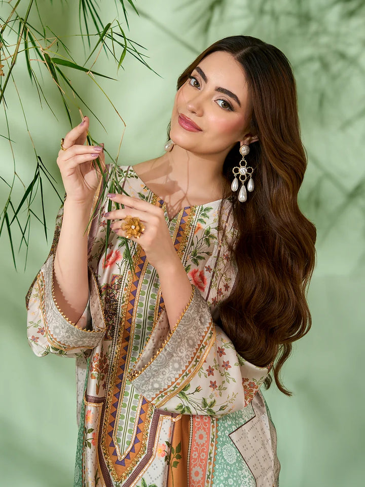Rangreza Off-White Printed Silk 2-Piece Kaftan – EA-93-04