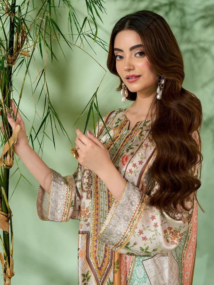 Rangreza Off-White Printed Silk 2-Piece Kaftan – EA-93-04