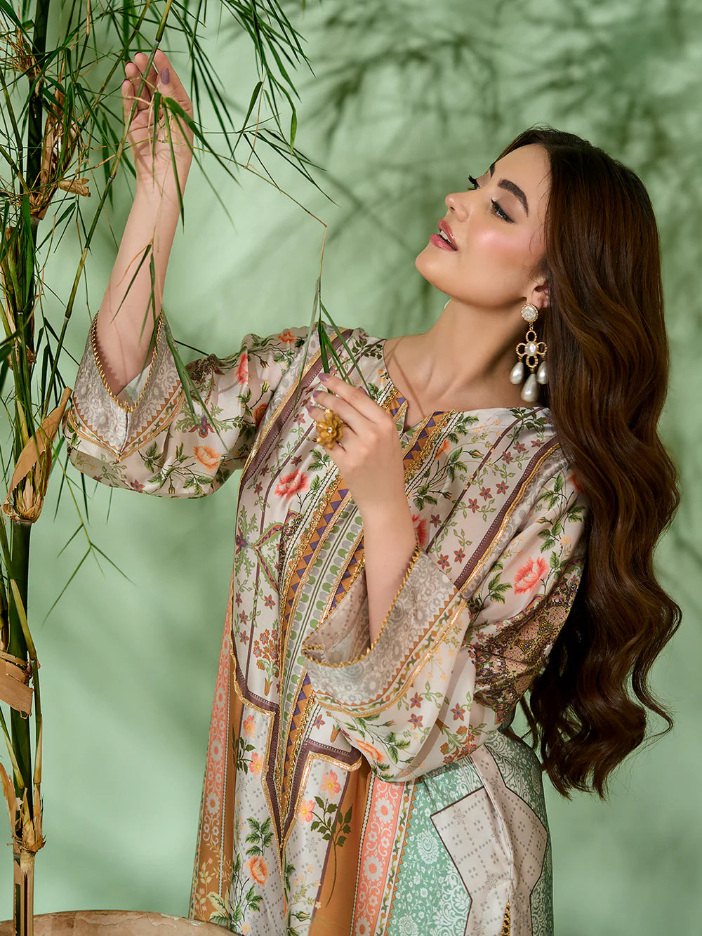 Rangreza Off-White Printed Silk 2-Piece Kaftan – EA-93-04