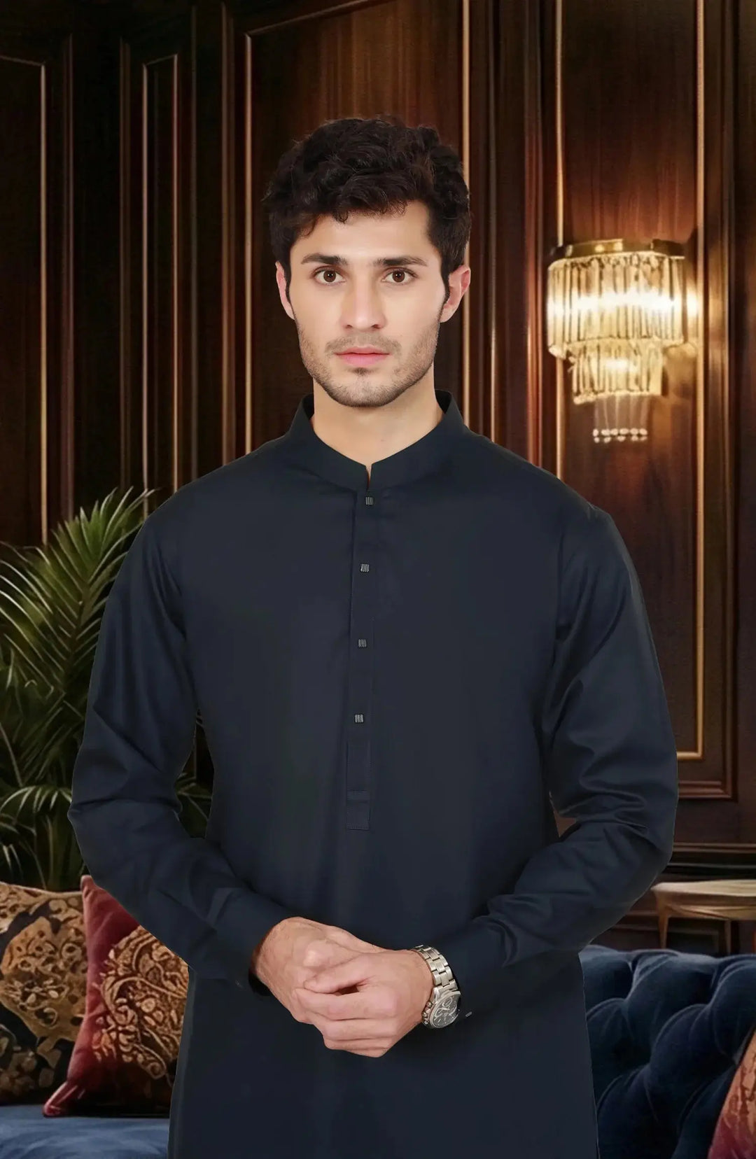 BOTTLE-GREEN BLENDED KAMEEZ SHALWAR | FB-00692