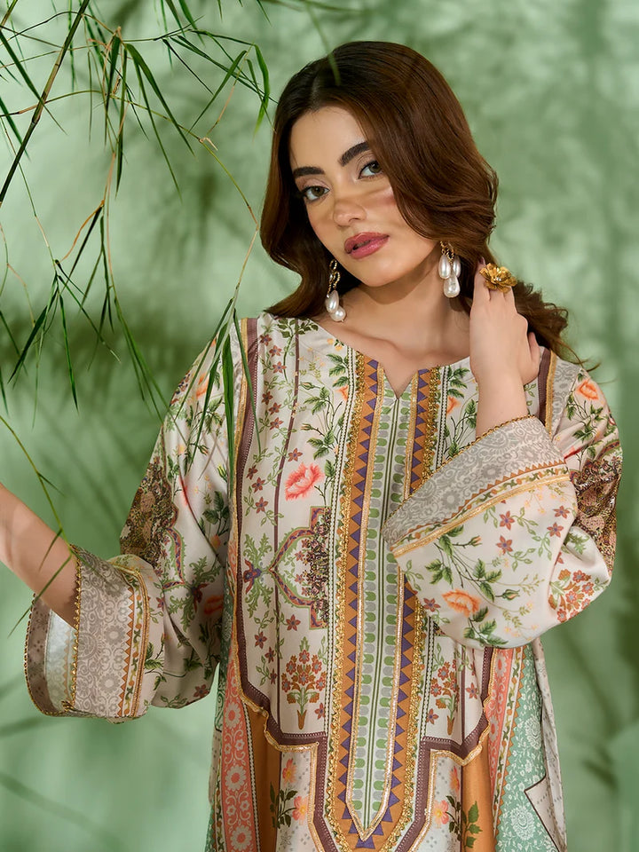 Rangreza Off-White Printed Silk 2-Piece Kaftan – EA-93-04