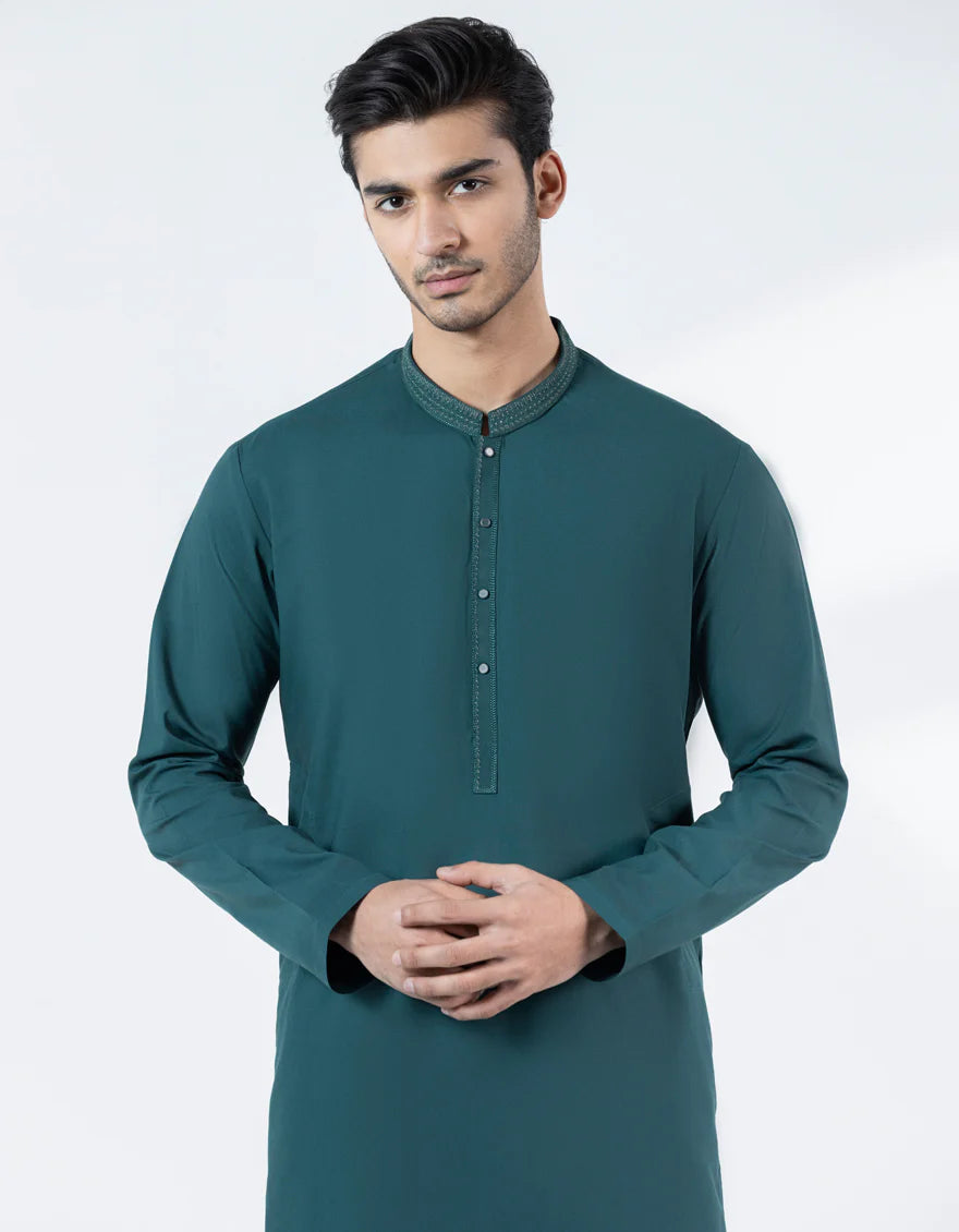 Green Blended Semi-Formal Kurta | Jjka47528