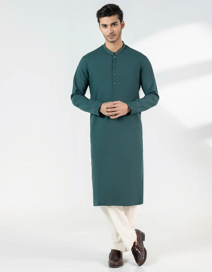 Green Blended Semi-Formal Kurta | Jjka47528