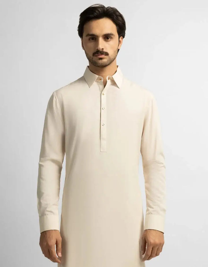 fawn blended casual kameez shalwar | JJKSA47665-85