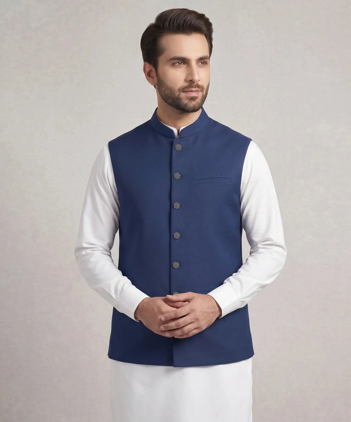J. Blue Plain Waistcoat | JJVCA-48355-11