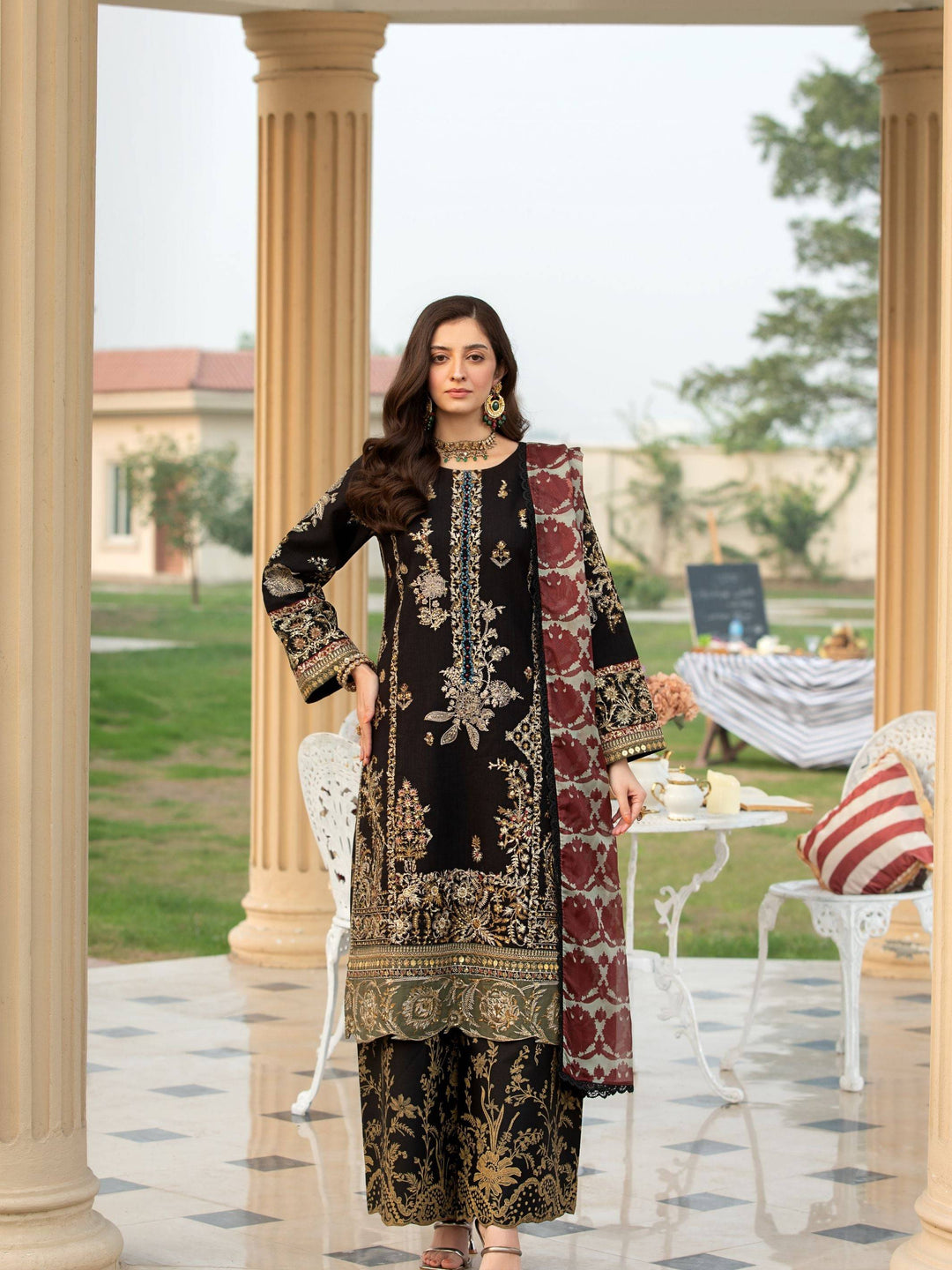 black and gold eid dress Embroidered Black & Gold Eid Suit Pakistani Salwar Suit Kameez Dress subhvastra