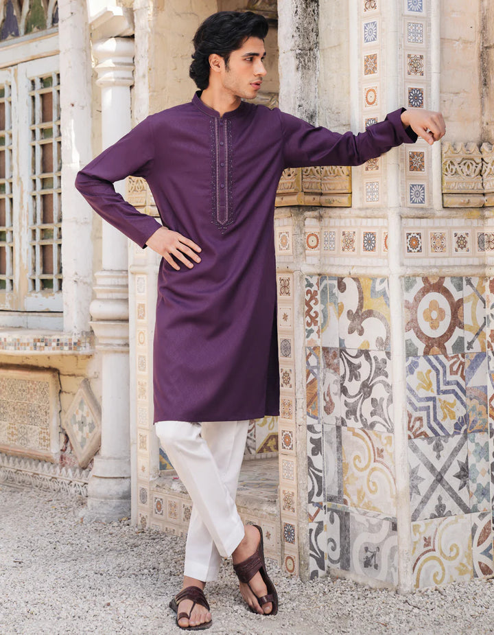 Purple Blended Semi-Formal Kurta | Jjka50097