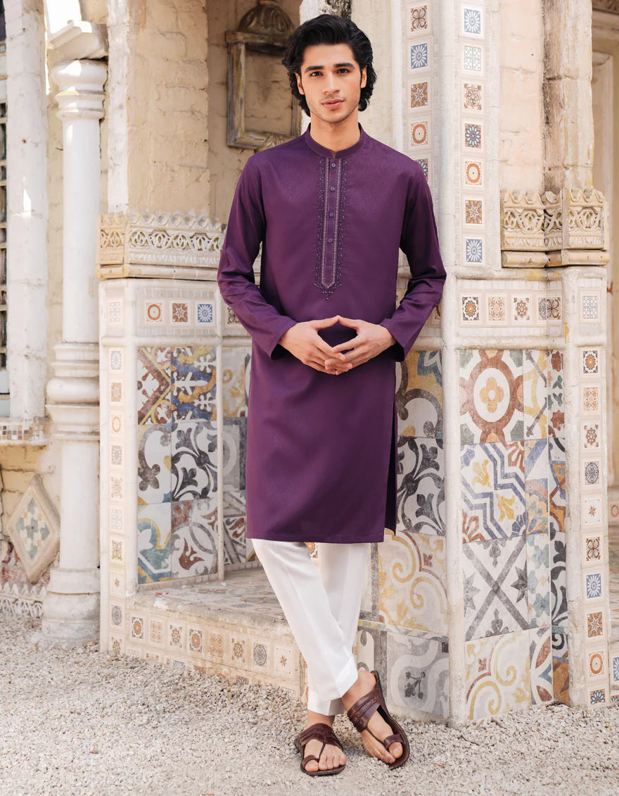 Purple Blended Semi-Formal Kurta | Jjka50097