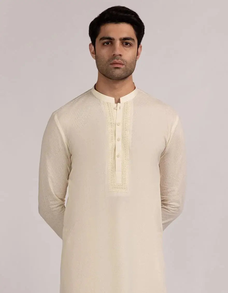 J. Men cream cotton formal kurta | JJKA-50441
